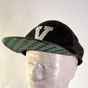 Vans Snapback Hat Black Distressed Checkerboard Brim Y2K Skate Cap Streewear